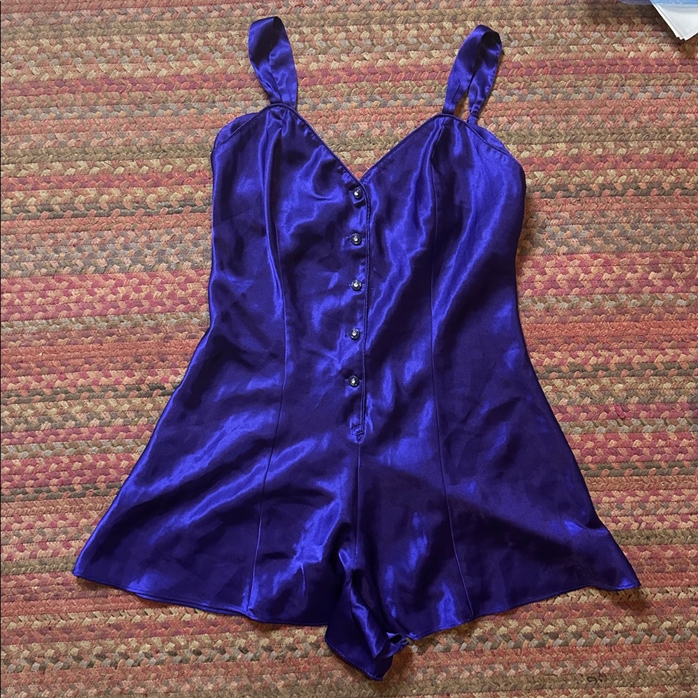 VTG ROYAL PURPLE SATIN BUTTON FRONT LINGERIE ROMPER